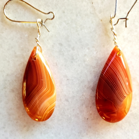New Orange Onyx Agate Dangle Earrings. - Picture 7 of 16